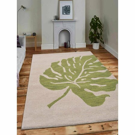 GLITZY RUGS 5 x 8 ft. Hand Tufted Wool Floral Area Rug Beige & Green UBSK00716T0113A9
